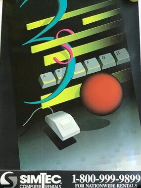 Simtec Computer Rentals Poster Vintage 80s 90s Tech Graphic Decor